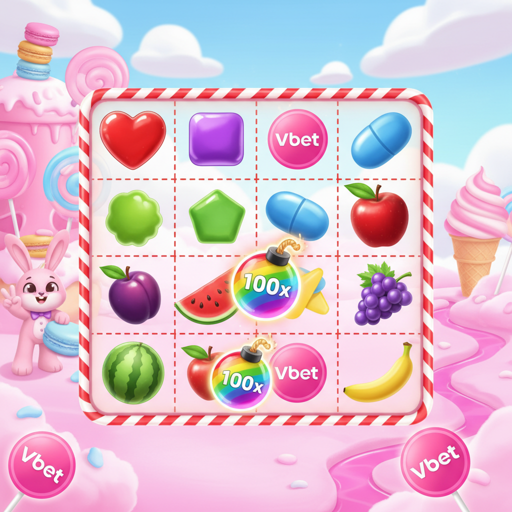Sweet Bonanza slot com grade 6x4, doces coloridos, frutas e mundo de fantasia açucarado com lollipops Vbet e símbolos multiplicadores